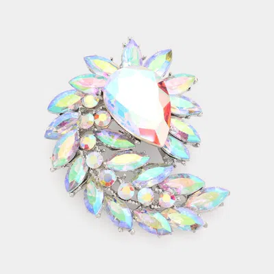Fashnzfab Glass Crystal Marquise Cluster Brooch / Pendant - Ab, Rhodium In Green