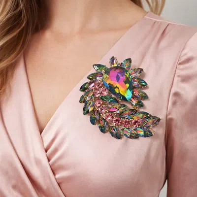 Fashnzfab Glass Crystal Marquise Cluster Brooch / Pendant In Brown