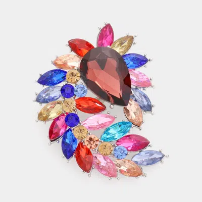 Fashnzfab Glass Crystal Marquise Cluster Brooch Pendant In Pink