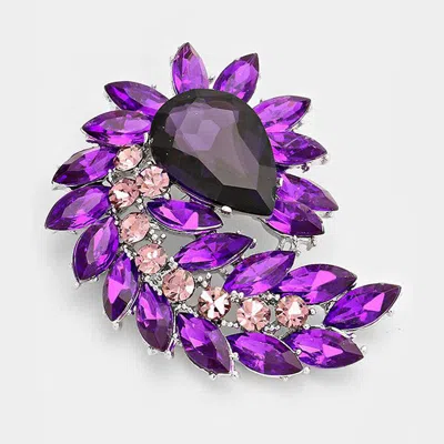 Fashnzfab Glass Crystal Marquise Cluster Brooch Pendant In Purple