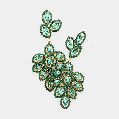 Fashnzfab Glass Crystal Marquise Cluster Drop Evening Earrings In Green