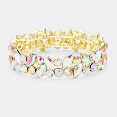 Fashnzfab Glass Crystal Marquise Stone Cluster Stretch Bracelet Ab, Gold In Multi