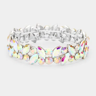 Fashnzfab Glass Crystal Marquise Stone Cluster Stretch Bracelet Ab, Silver In Multi