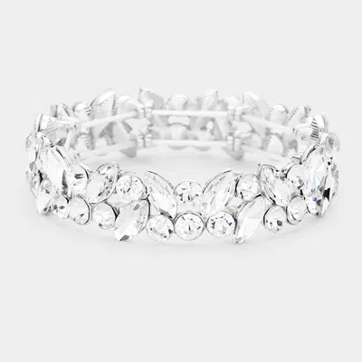 Fashnzfab Glass Crystal Marquise Stone Cluster Stretch Bracelet Clear, Silver
