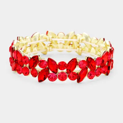 Fashnzfab Glass Crystal Marquise Stone Cluster Stretch Bracelet Gold, Red In Multi