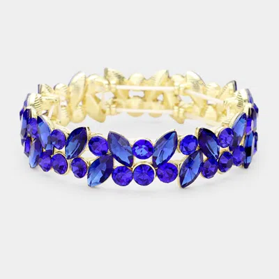 Fashnzfab Glass Crystal Marquise Stone Cluster Stretch Bracelet Gold, Sapphire In Multi