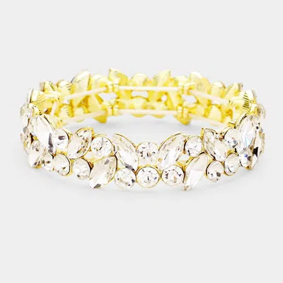Fashnzfab Glass Crystal Marquise Stone Cluster Stretch Bracelet In Gold