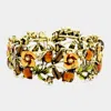 Fashnzfab Glass Crystal Metal Flower Leaf Evening Bracelet Antique Gold, Brown In Multi