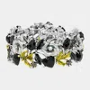 Fashnzfab Glass Crystal Metal Flower Leaf Evening Bracelet Antique Silver, Black In Multi