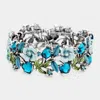 Fashnzfab Glass Crystal Metal Flower Leaf Evening Bracelet Antique Silver, Blue In Multi