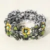 Fashnzfab Glass Crystal Metal Flower Leaf Evening Bracelet Antique Silver, Green In Multi