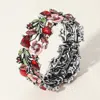 Fashnzfab Glass Crystal Metal Flower Leaf Evening Bracelet Antique Silver, Red In Multi