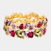 Fashnzfab Glass Crystal Metal Flower Leaf Evening Bracelet Gold, Purple In Multi