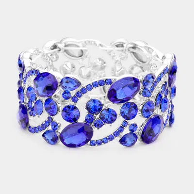 Fashnzfab Glass Crystal Oval Butterfly Stretch Evening Bracelet In Blue