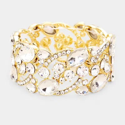 Fashnzfab Glass Crystal Oval Butterfly Stretch Evening Bracelet Clear, Gold In Silver