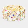 Fashnzfab Glass Crystal Oval Butterfly Stretch Evening Bracelet In Gold