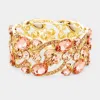 Fashnzfab Glass Crystal Oval Butterfly Stretch Evening Bracelet Gold, Peach In Multi