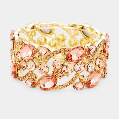 Fashnzfab Glass Crystal Oval Butterfly Stretch Evening Bracelet Gold, Peach In Multi
