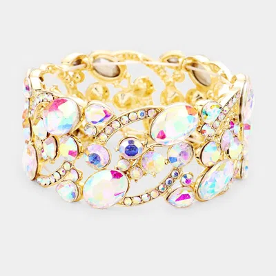 Fashnzfab Glass Crystal Oval Butterfly Stretch Evening Bracelet In Pink
