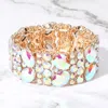Fashnzfab Glass Crystal Oval Round Stretch Evening Bracelet Ab, Gold In Multi