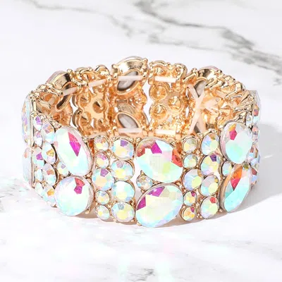 Fashnzfab Glass Crystal Oval Round Stretch Evening Bracelet Ab, Gold In Multi