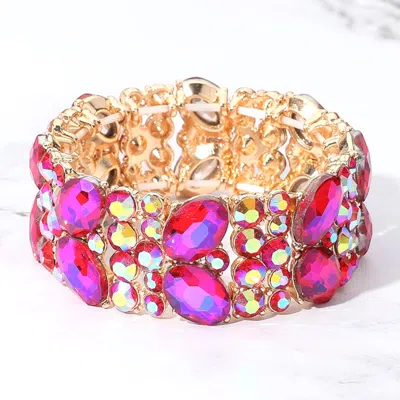 Fashnzfab Glass Crystal Oval Round Stretch Evening Bracelet Ab, Gold, Purple