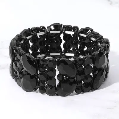 Fashnzfab Glass Crystal Oval Round Stretch Evening Bracelet In Black