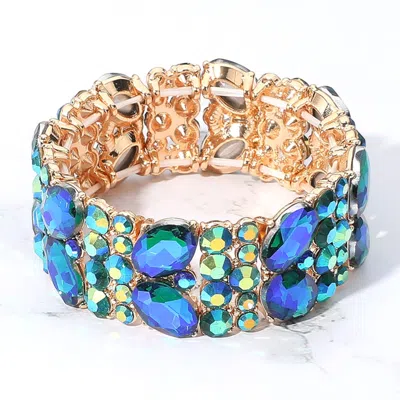 Fashnzfab Glass Crystal Oval Round Stretch Evening Bracelet In Blue