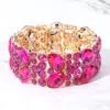 Fashnzfab Glass Crystal Oval Round Stretch Evening Bracelet Fuchsia, Gold In Multi