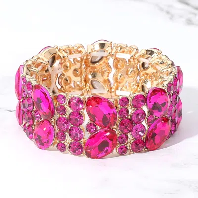 Fashnzfab Glass Crystal Oval Round Stretch Evening Bracelet Fuchsia, Gold In Multi