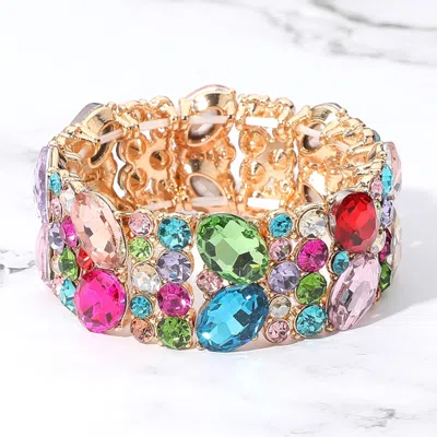 Fashnzfab Glass Crystal Oval Round Stretch Evening Bracelet In Multi