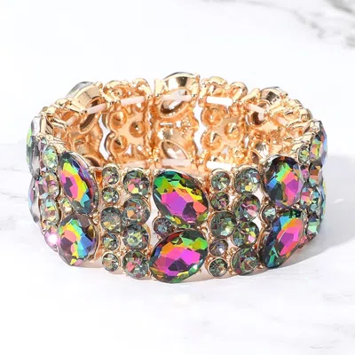 Fashnzfab Glass Crystal Oval Round Stretch Evening Bracelet In Multi