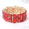 Fashnzfab Glass Crystal Oval Round Stretch Evening Bracelet In Red
