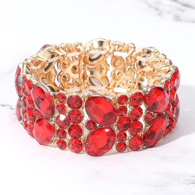 Fashnzfab Glass Crystal Oval Round Stretch Evening Bracelet In Red