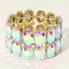 Fashnzfab Glass Crystal Oval Stone Cluster Stretch Bracelet Ab, Gold In Multi