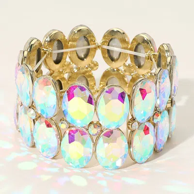 Fashnzfab Glass Crystal Oval Stone Cluster Stretch Bracelet Ab, Gold In Multi