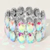 Fashnzfab Glass Crystal Oval Stone Cluster Stretch Bracelet Ab, Silver In Multi