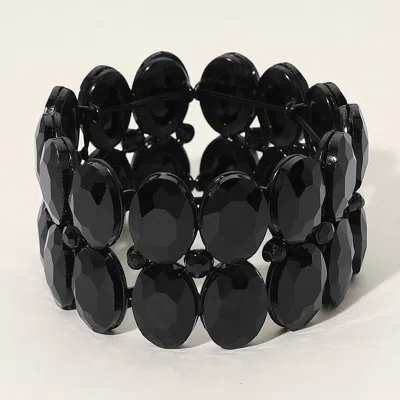 Fashnzfab Glass Crystal Oval Stone Cluster Stretch Bracelet Black, Jet Black In Multi