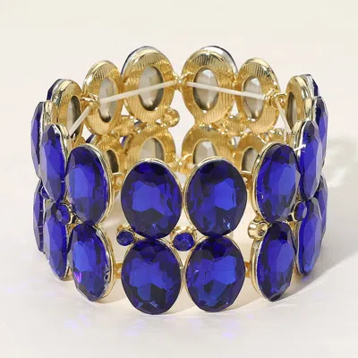 Fashnzfab Glass Crystal Oval Stone Cluster Stretch Bracelet Gold, Sapphire In Blue