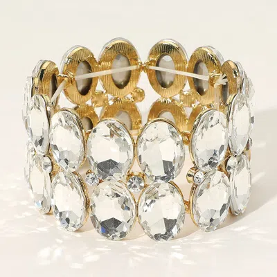 Fashnzfab Glass Crystal Oval Stone Cluster Stretch Bracelet In Multi