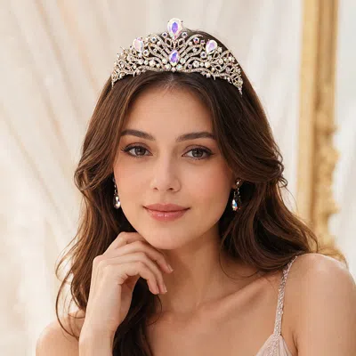 Fashnzfab Glass Crystal Pageant Queen Tiara 2.5" H In Metallic