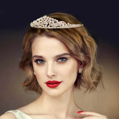 Fashnzfab Glass Crystal Pageant Queen Tiara In Gold