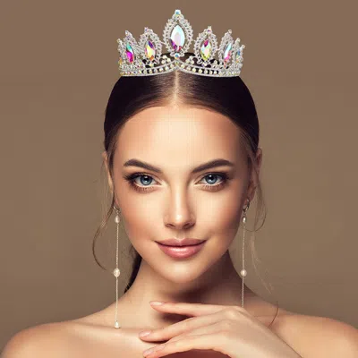 Fashnzfab Glass Crystal Pageant Queen Tiara In Silver