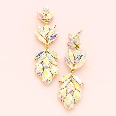 Fashnzfab Glass Crystal Petal Drop Statement Evening Earrings - Ab, Gold In Yellow