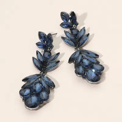 Fashnzfab Glass Crystal Petal Drop Statement Evening Earrings - Black, Montana Blue