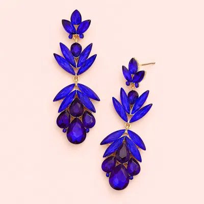 Fashnzfab Glass Crystal Petal Drop Statement Evening Earrings In Blue