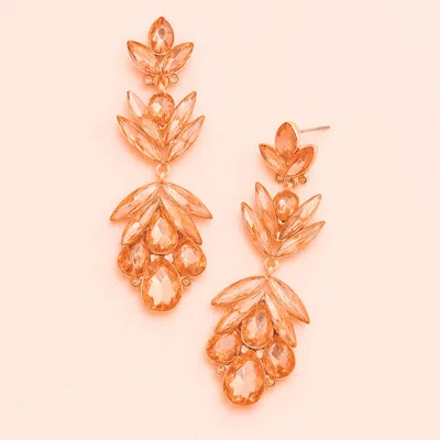 Fashnzfab Glass Crystal Petal Drop Statement Evening Earrings In Pink