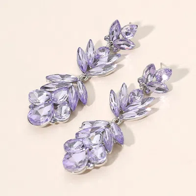 Fashnzfab Glass Crystal Petal Drop Statement Evening Earrings In Purple