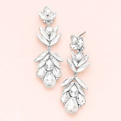 Fashnzfab Glass Crystal Petal Drop Statement Evening Earrings In Silver