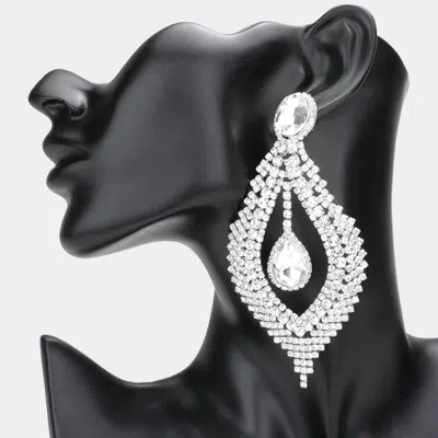 Fashnzfab Glass Crystal Rhinestone Drop Evening Earrings - Silver In Metallic